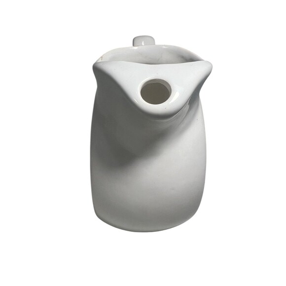 Vintage White Tilted Ice Lip Pottery Pitcher 7.5” H Mid Century *READ - Picture 5 of 16